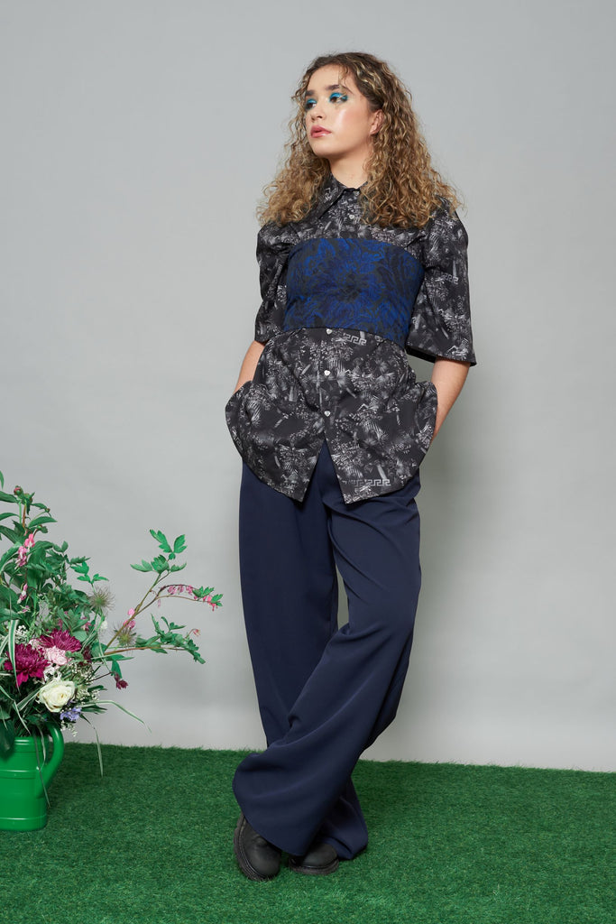 Tomboy wide leg navy kalhoty