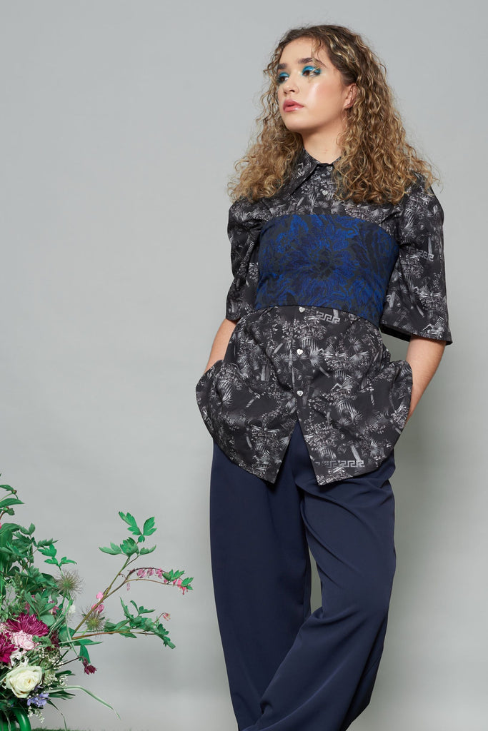 Self-tie dramatic blue top