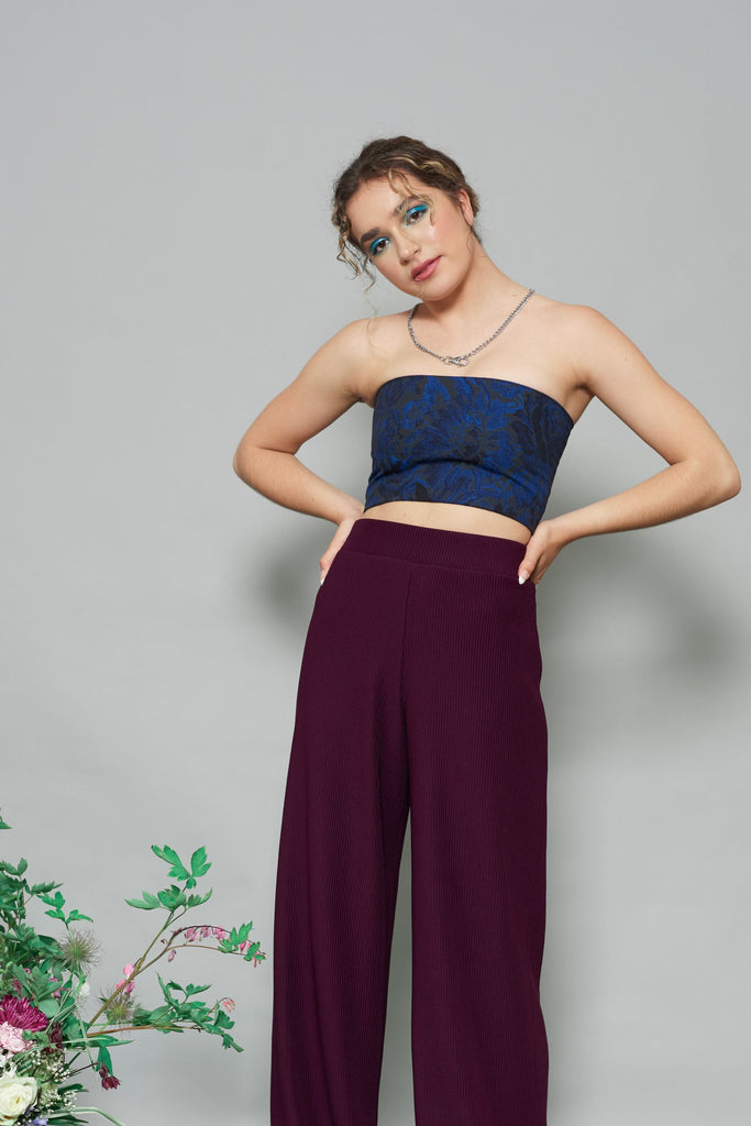 Self-tie dramatic blue top